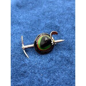 Tyrolean Hat Tie Tack Pin With Feather Design Silver & Enamel Accents